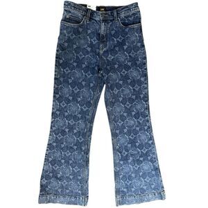 Lee Ladies Size 28 Mid Rise Floral Drop Flare Blue Jeans NWT